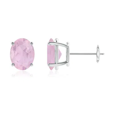 Angara Prong-set Oval Solitaire Rose Quartz Stud Earrings In Pink