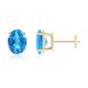 Angara Prong-set Oval Solitaire Swiss Blue Topaz Stud Earrings In Yellow Gold/swiss Blue