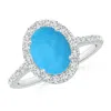 Angara Prong-set Oval Turquoise Halo Ring With Diamonds In White Gold/sky Blue