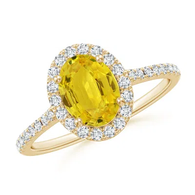 Angara Prong-set Oval Yellow Sapphire Halo Ring With Diamonds