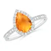 Angara Prong-set Pear-shaped Citrine Ring With Beaded Halo In White Gold/golden