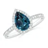 Angara Prong-set Pear-shaped Lab-grown Alexandrite Ring With Beaded Halo In White Gold/bluish Green Changing To Brownish Or Pinkish Purple