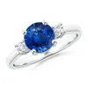 Angara Prong-set Round 3 Stone Blue Sapphire And Diamond Ring In White Gold/medium To Rich Blue