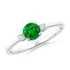 Angara Prong-set Round 3 Stone Emerald And Diamond Engagement Ring In White Gold/rich Green