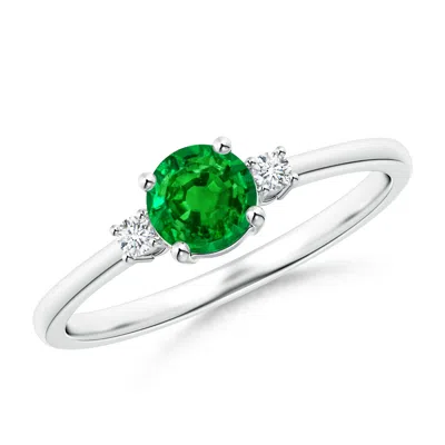 Angara Prong-set Round 3 Stone Emerald And Diamond Engagement Ring In Metallic