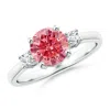 Angara Prong-set Round 3 Stone Fancy Intense Pink And White Diamond Ring