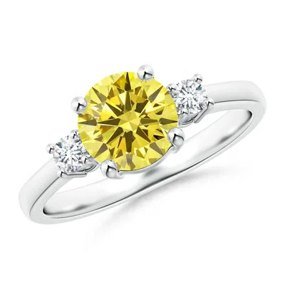 Angara Prong-set Round 3 Stone Lab-grown Fancy Intense Yellow And White Diamond Ring