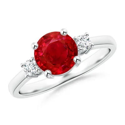 Angara Prong-set Round 3 Stone Ruby And Diamond Ring In Metallic