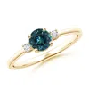 Angara Prong-set Round 3 Stone Teal Montana Sapphire And Diamond Ring In Yellow Gold/medium Greenish Blue