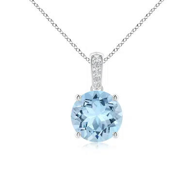 Angara Prong-set Round Aquamarine Pendant With Diamond Bale In Blue