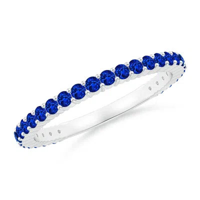 Angara Prong Set Round Blue Sapphire Eternity Wedding Ring In Metallic