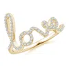 Angara Prong Set Round Diamond Cursive "love" Ring In Yellow Gold/g
