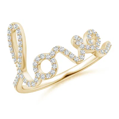 Angara Prong Set Round Diamond Cursive "love" Ring In Gold
