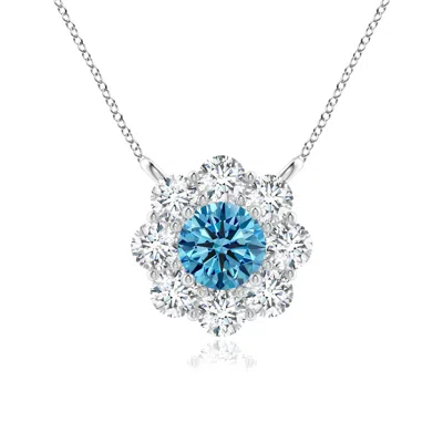ANGARA PRONG-SET ROUND FANCY INTENSE BLUE DIAMOND HALO PENDANT