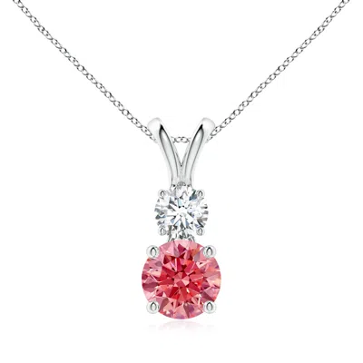 Angara Prong-set Round Fancy Intense Pink And White Diamond Two Stone Pendant