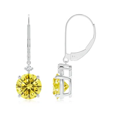 Angara Prong-set Round Fancy Intense Yellow Diamond Leverback Dangle Earrings