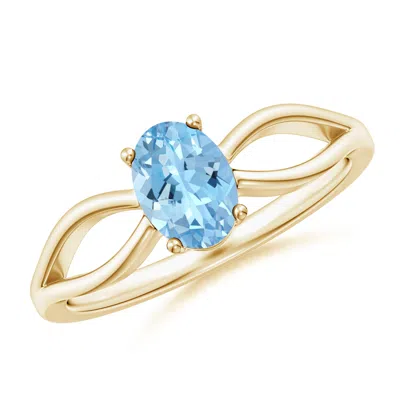Angara Prong-set Solitaire Aquamarine Split Shank Engagement Ring In Gold