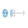 Angara Prong-set Solitaire Oval Aquamarine Stud Earrings In White Gold/swiss Blue