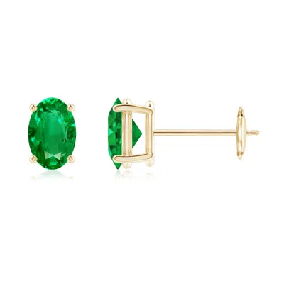 Angara Prong-set Solitaire Oval Emerald Stud Earrings In Gold