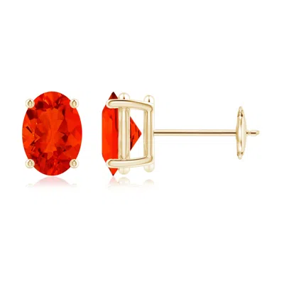 Angara Prong-set Solitaire Oval Fire Opal Stud Earrings In Gold