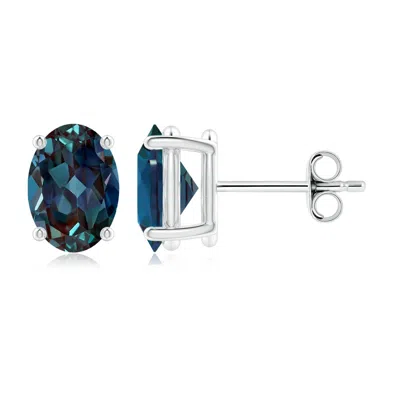 Angara Prong-set Solitaire Oval Lab-grown Alexandrite Stud Earrings In Brown