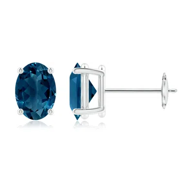 Angara Prong-set Solitaire Oval London Blue Topaz Stud Earrings