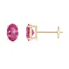 Angara Prong-set Solitaire Oval Pink Sapphire Stud Earrings In Yellow Gold/rich Pink