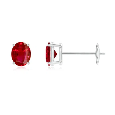 Angara Prong-set Solitaire Oval Ruby Stud Earrings In Metallic