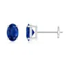 Angara Prong-set Solitaire Oval Sapphire Stud Earrings In White Gold/medium To Rich Blue