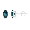 Angara Prong-set Solitaire Oval Teal Montana Sapphire Stud Earrings In Platinum/medium Greenish Blue