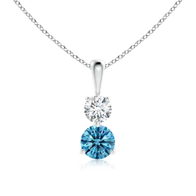 Angara Prong-set Two Stone Lab-grown Fancy Intense Blue And White Diamond Pendant In Metallic