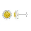 Angara Prong-set Yellow Sapphire And Diamond Halo Stud Earrings In White Gold/deep Yellow