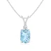 Angara Rectangular Cushion Aquamarine V-bale Pendant In White Gold/light Swiss Blue