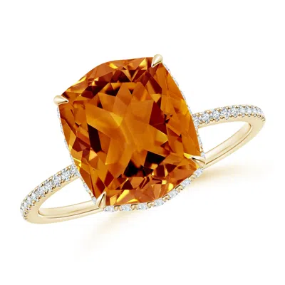 Angara Rectangular Cushion Citrine Hidden Halo Cocktail Ring In Gold