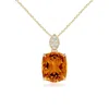 Angara Rectangular Cushion Citrine Leaf Bale Pendant In Yellow Gold/deep Golden