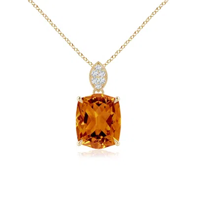Angara Rectangular Cushion Citrine Leaf Bale Pendant In Orange
