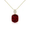 Angara Rectangular Cushion Garnet Leaf Bale Pendant In Yellow Gold/rich Brownish Red