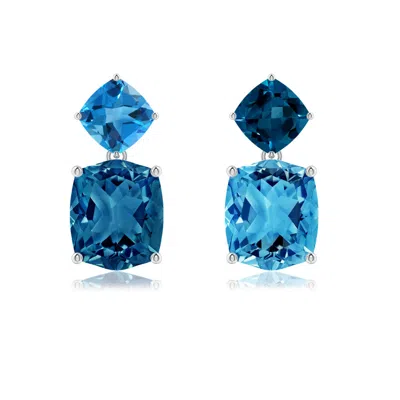Angara Rectangular Cushion London & Swiss Blue Topaz Mismatch Earrings