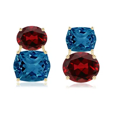 Angara Rectangular Cushion London Blue Topaz & Oval Garnet Mismatch Earrings In Multi