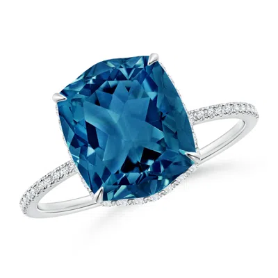 Angara Rectangular Cushion London Blue Topaz Hidden Halo Cocktail Ring
