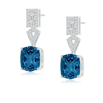 Angara Rectangular Cushion London Blue Topaz Statement Earrings