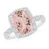 Angara Rectangular Cushion Morganite Halo Engagement Ring In White Gold/peach