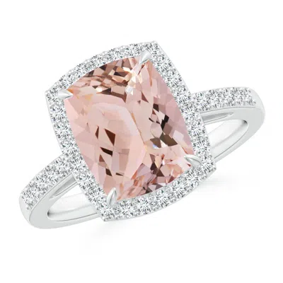 Angara Rectangular Cushion Morganite Halo Engagement Ring In Pink