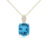 Angara Rectangular Cushion Swiss Blue Topaz Leaf Bale Pendant In Yellow Gold/swiss Blue