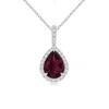 Angara Rhodolite Teardrop Pendant With Diamond Halo In White Gold/medium Purplish Red