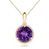 Angara Rope-framed Claw-set Amethyst Solitaire Pendant In Yellow Gold/dark Purple