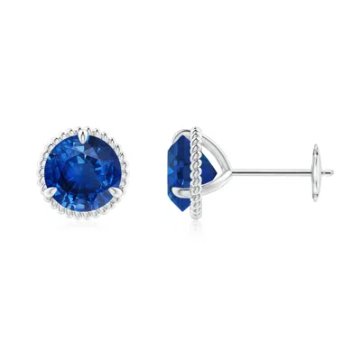 Angara Rope Framed Claw-set Blue Sapphire Martini Stud Earrings In Metallic