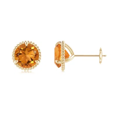 Angara Rope Framed Claw-set Citrine Martini Stud Earrings In Orange