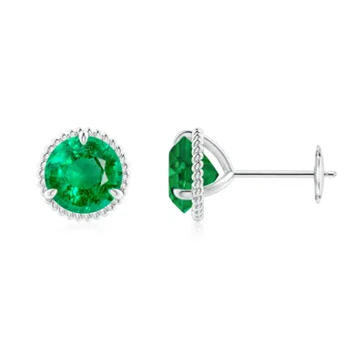 Angara Rope Framed Claw-set Emerald Martini Stud Earrings In Green