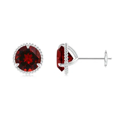 Angara Rope Framed Claw-set Garnet Martini Stud Earrings In Burgundy